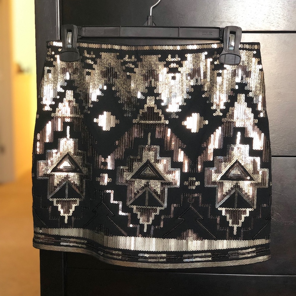 Express Black and Silver Sequin Mini Skirt